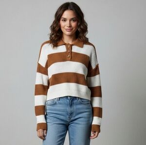 SO brand striped knit sweater, polo style with buttons. Size S